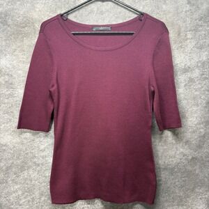 Peruvian Connection Pima Cotton Knit Top Womens M Elbow Sleeve Burgundy Purple
